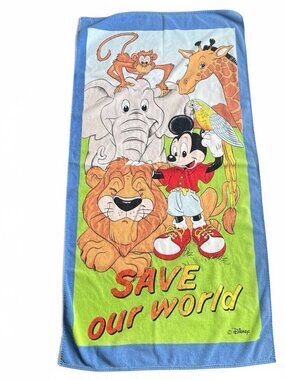 Rare Vintage Mickey Mouse Beach Towel Animal Kingdom Save Our World Disney